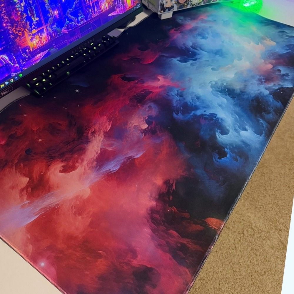 Galaxy Nebula 48x24in Oversized Gaming Mouse Pad Large Desk Mat Pink Blue Space